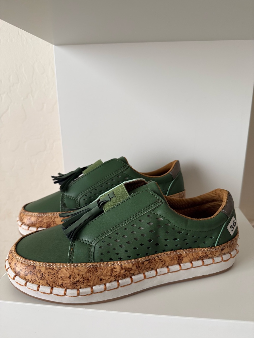 Forest Green Cork Platform Slip-On Sneakers EU 36